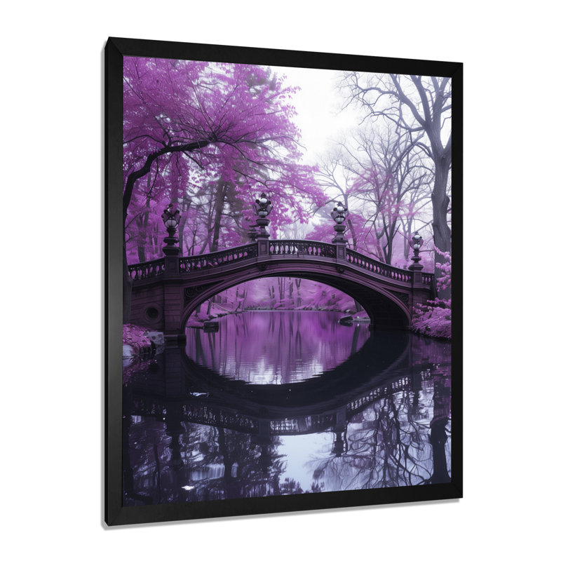 Pont de voie d'eau mauve, Tranquility - art mural, H 20 po x l 12 po x P 1 po, Toile encadrée noire simple