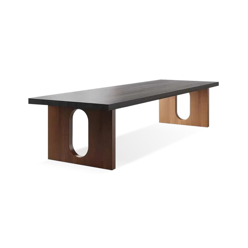 Table de conférence rectangulaire en bois massif noir et noyer, H 29,53 po x L 94,49 po x l 39,37 po