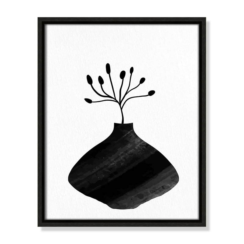 «Black Vase II» par Kimberly Allen, Toile encadrée flottante espresso, Pas de tapis, H 15,5 po x l 12,5 po x P 2 po