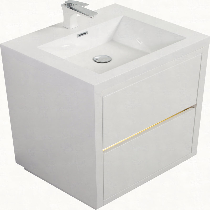 Meuble-lavabo autoportant 24 po avec lavabo, meuble-lavabo avec comptoir en résine de pierre et tiroirs à fermeture en douceur 24 po