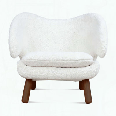 Chaise Pelican, revêtement en sherpa et pieds en bois massif