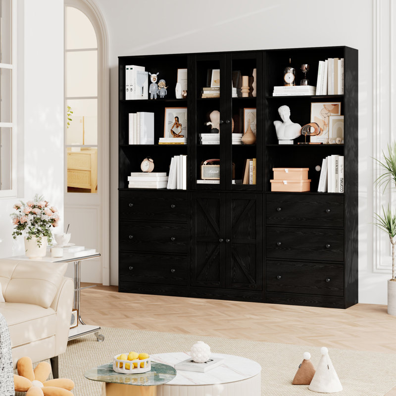 70'' H X 23'' W Standard Bookcase with 3 Drawers and Cabinet, Black
