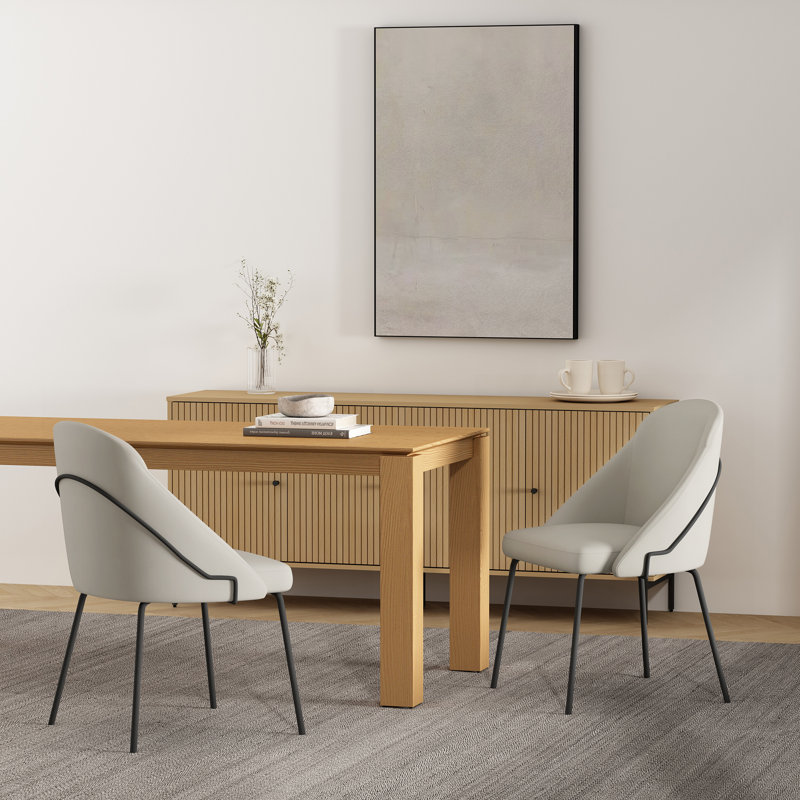 Fakenham Leatherette Dining Chair with Steel Legs, Stone, Black, 1