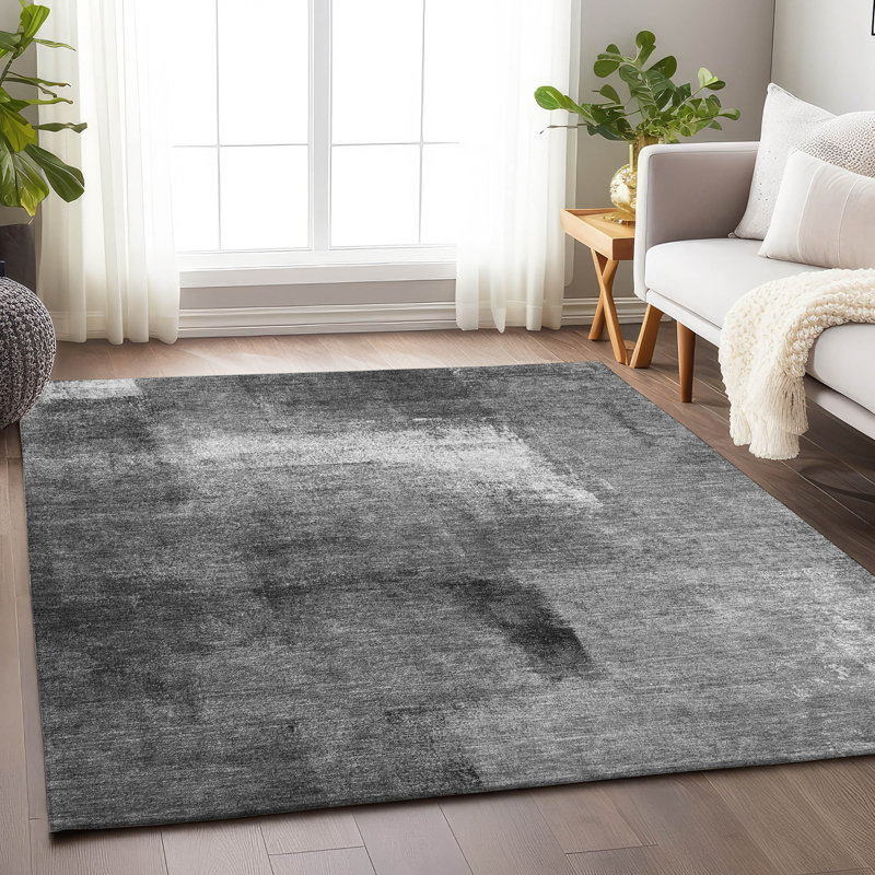 Tapis gris Prisco lavable à la machine de qualité supérieure, Rectangle 5 pi x 7 pi 6 po