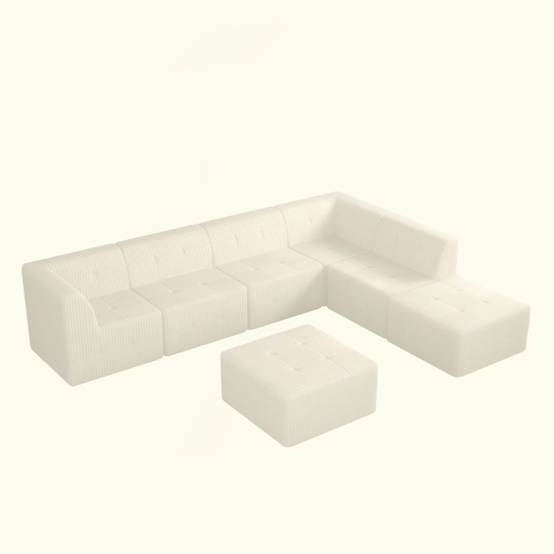 Boneless Vasya Modular Sectional Sofa, Beige Corduroy, 29.92" H x 130.32" W x 98.23" D