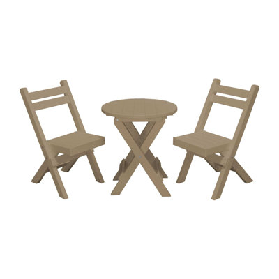 Keystone Amish Co. Coronado Poly Composite Round Outdoor Folding Bistro Set, 3-Piece, Weathered Wood