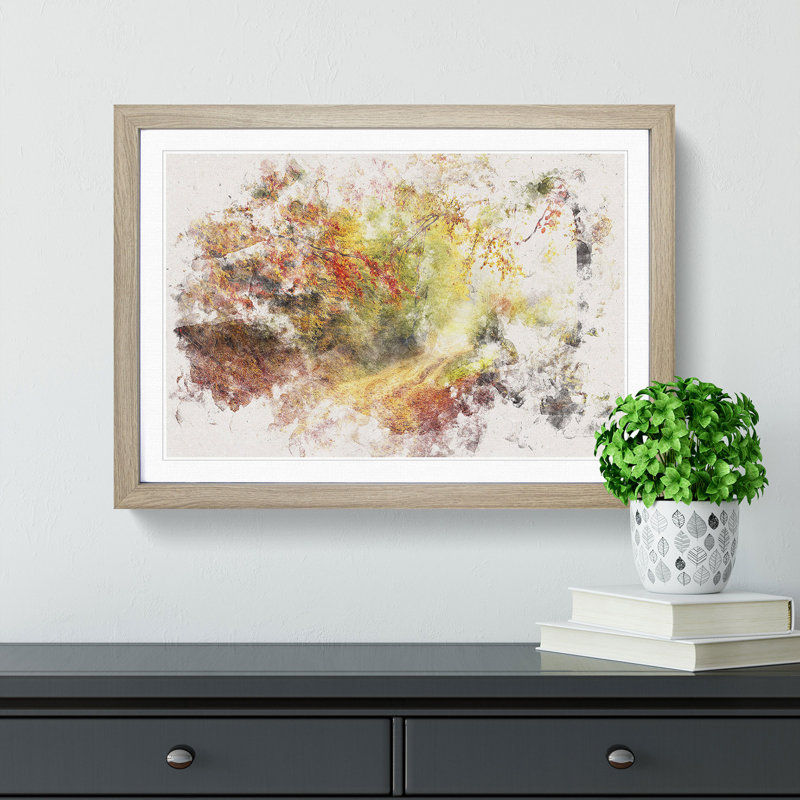 Autumn Forest Watercolour - Picture Frame Graphic Art Print, 62cm H x 87cm W x 2cm D, Oak Framed