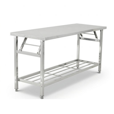 Table de préparation pliante en acier inoxydable certifiée NSF de 91 x 61 cm (36 x 24 po) avec tablette inférieure, pieds réglables, poste de travail portable pour restaurants, traiteurs et préparation alimentaire