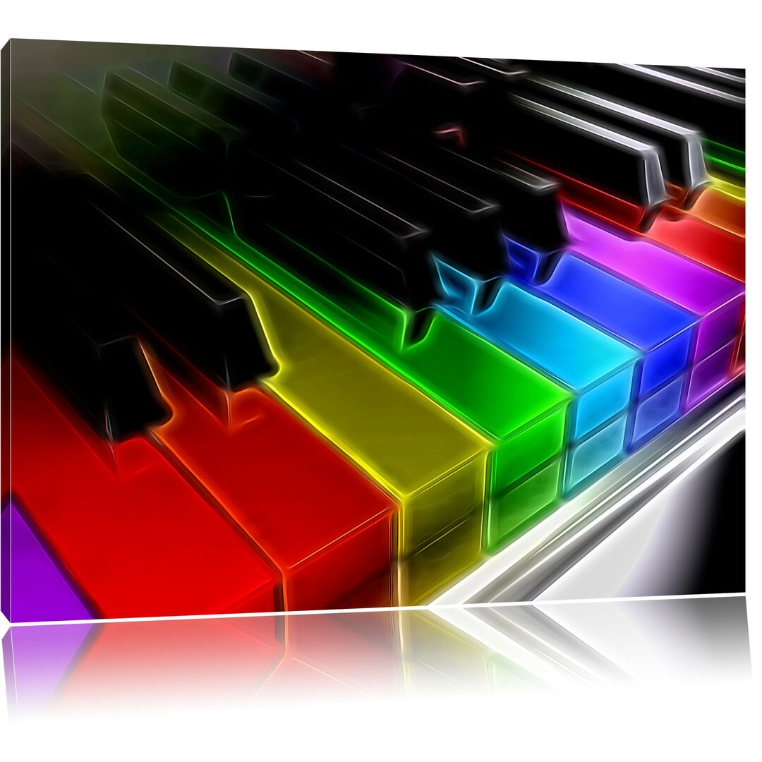 Leinwandbild Piano Regenbogen Klaviertasten in Schwarz/Rot/Grün