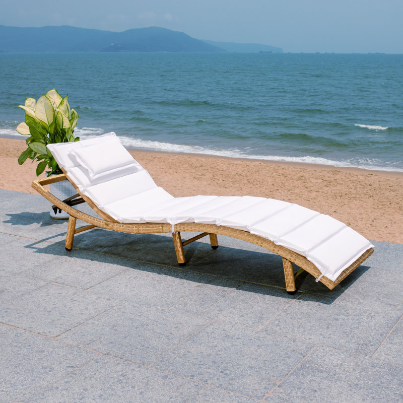 Laterrian Outdoor Wicker Chaise Lounge , Cushion Included, Natural