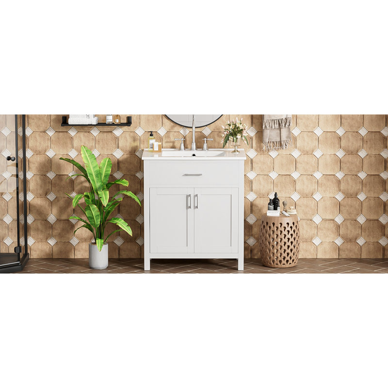 Meuble-lavabo de 30 pouces avec lavabo en céramique et beaucoup de rangement