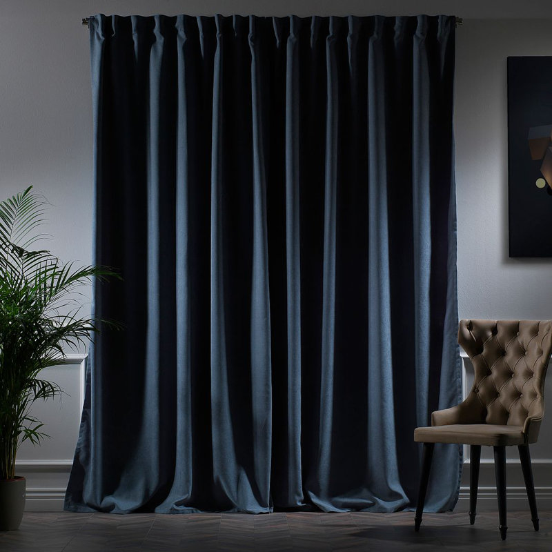 Room Darkening Single Curtain Panel, 130cm Width x 295cm Drop, Sky Blue
