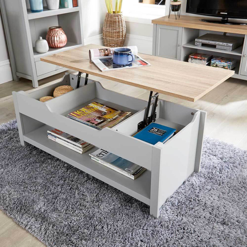 Acushnet Lift Top Coffee Table with Storage, Light Grey