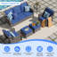 Un canapé trois places + deux chaises pivotantes + deux repose-pieds + une table d'appoint