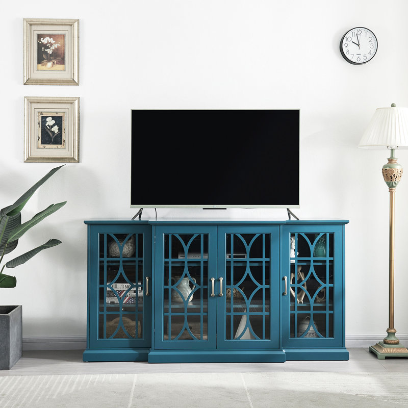 Teal Blue Sideboard Buffet Cabinet - Ample Space, 4 Doors, 6 Adjustable Shelves, Construction, Efficient 63" Storage In Tv Stand & Buffet, , Smooth Painted Surface, User- Design