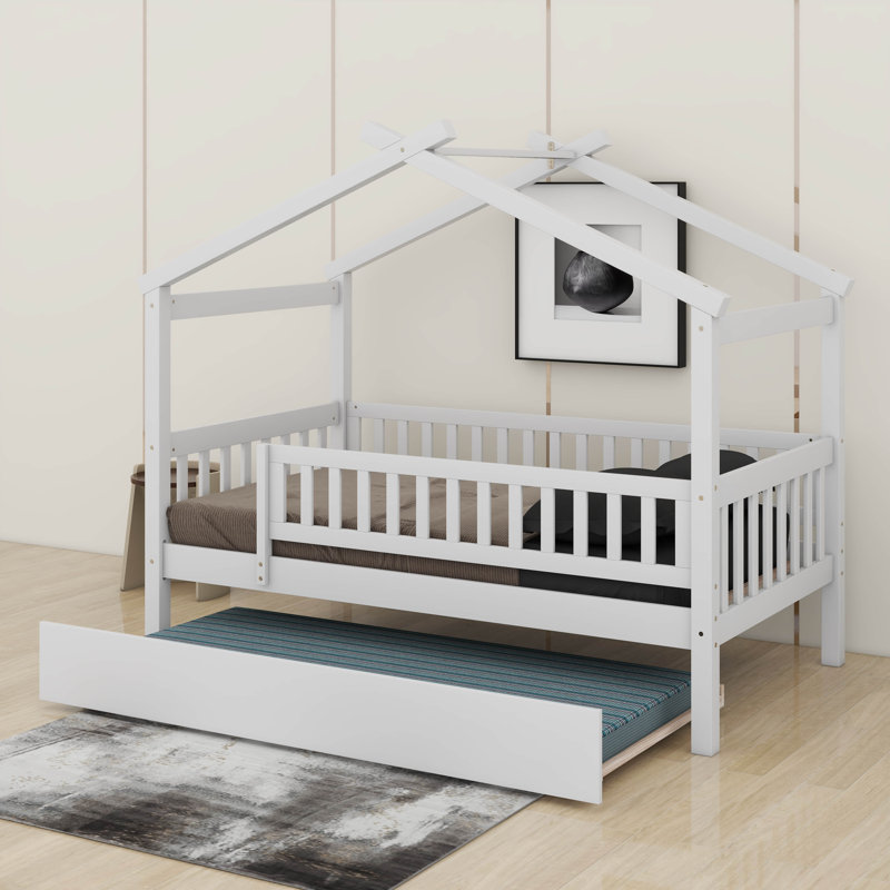 Lit simple en bois avec lit gigogne, Lit simple, Blanc