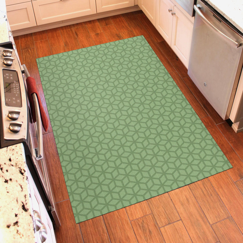 Un-Rug Cubics Rube Low Profile Kitchen Mat by Matterly, Rectangle 4' x 6', Green