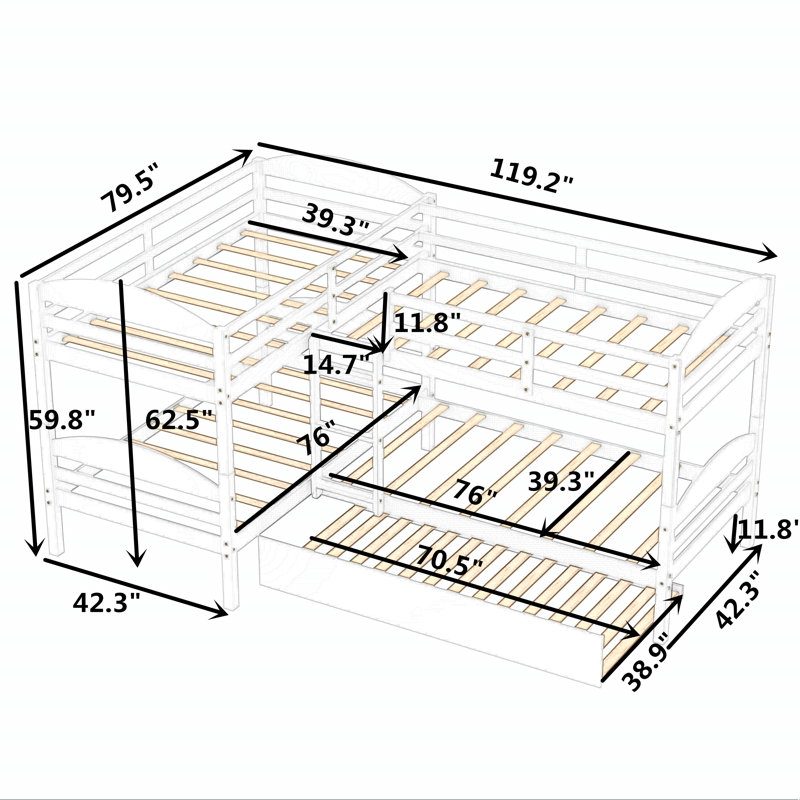 Evanne Kids Twin Over Twin Bunk Bed with Trundle