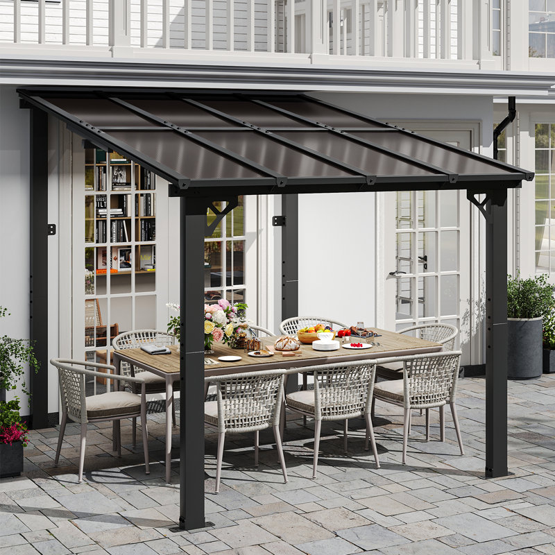 8 pi L 10 pi. D Pergola d'extérieur en métal avec abri de jardin pour terrasse et toit incliné, 8 pi L 10 pi. D