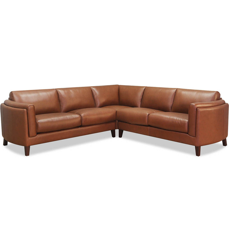 Natchez Symmertrical Leather Sectional, Brown Genuine Leather
