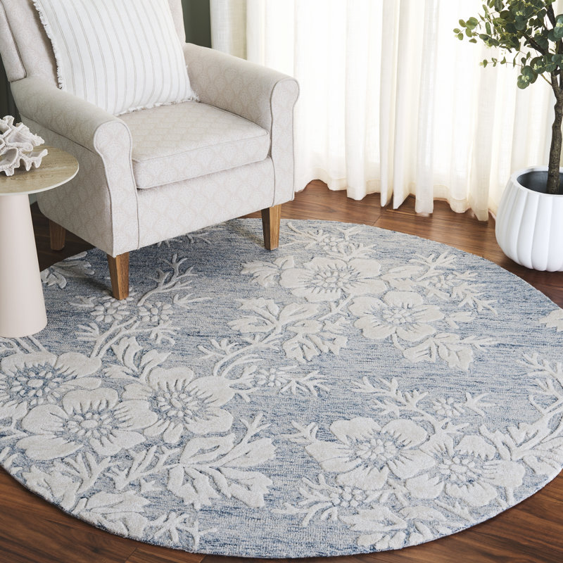 Alliber Hand-Tufted Wool, Cotton and Viscose Floral Area Rug, Round 6'