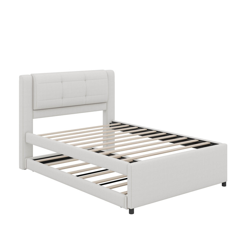 Lit plateforme double avec lit gigogne, Beige