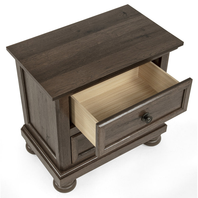 Ensemble de chambre à coucher moderne avec lit plateforme et rangement brun, 4 pièces, Grand lit