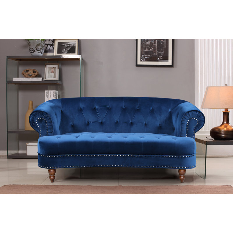 Lambdin Velvet Sofa, Blue, 31.89" H x 69.29" W x 35.04" D