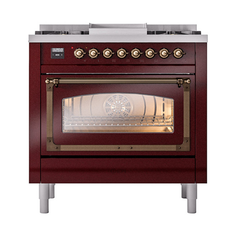 ILVE Nostalgie II Noblesse 36 in Dual Fuel Range, Burgundy/Bronze, Natural Gas