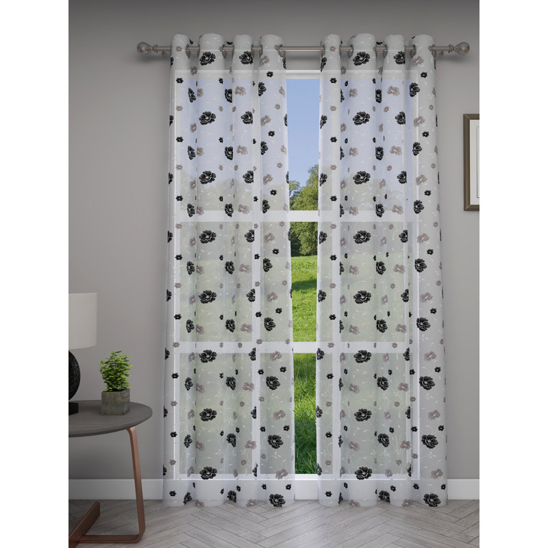 Paire de rideaux transparents avec œillets, Noir / Beige