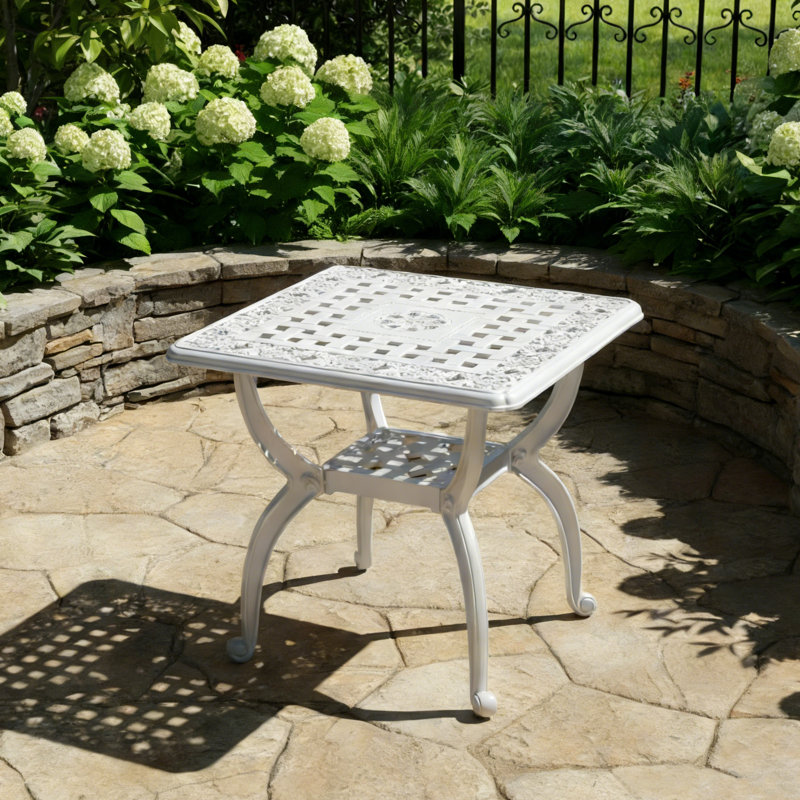 Élégante table basse carrée pour patio extérieur, Blanc