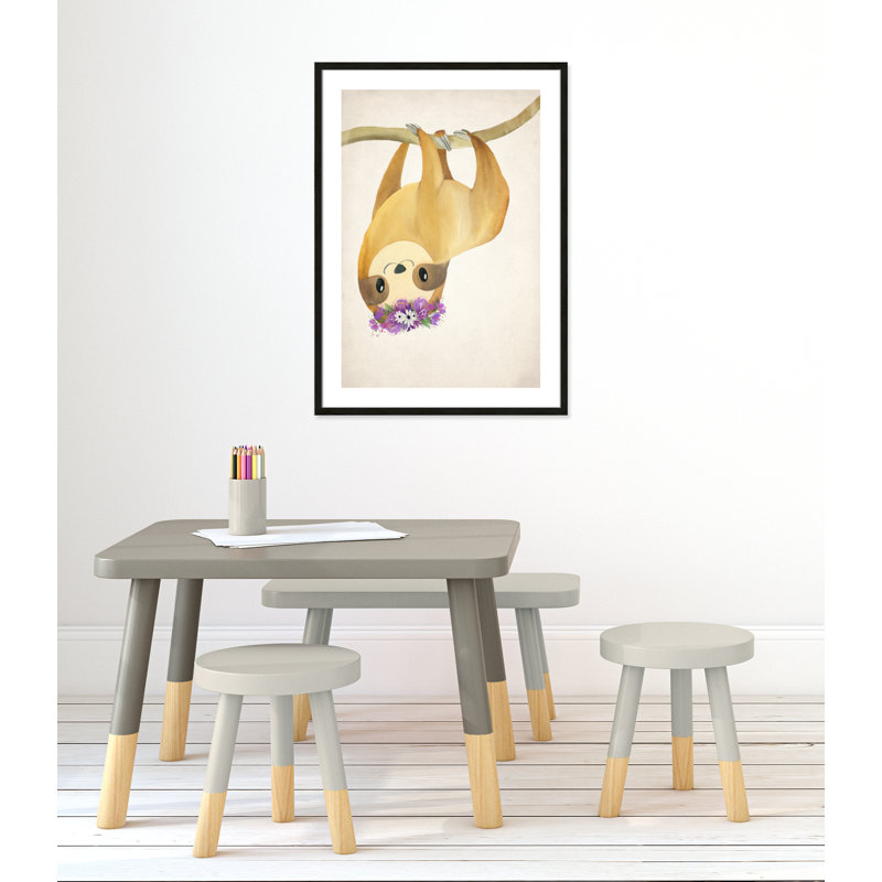 Sloth floral 2, H 35,5 po x l 25,5 po x P 1,19 po, Cadre boîte à grain de bois noir