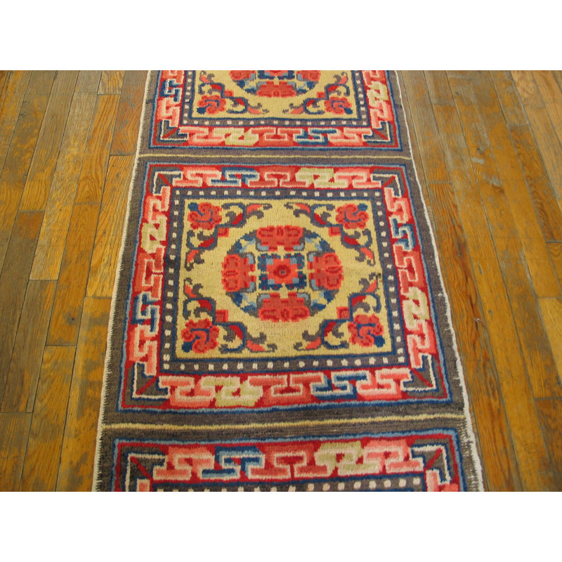 Antique Chinese - Mongolian Small Scatter Size Wool Yellow Rug