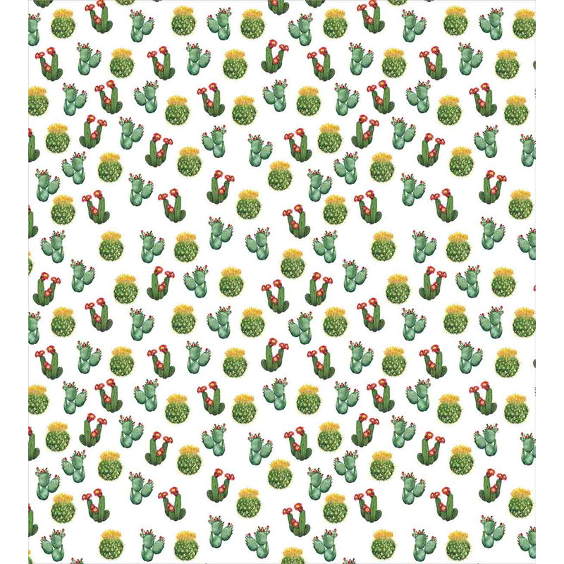 Twin Green Yellow Cactus Print Duvet Cover Set