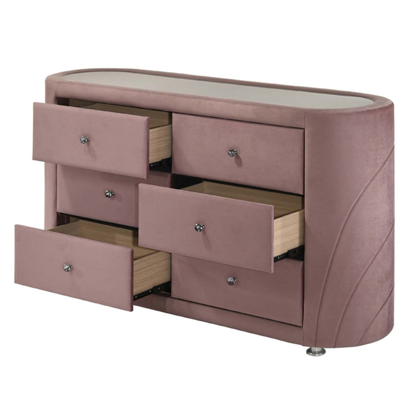 Commode 6 tiroirs Salonia, velours rose