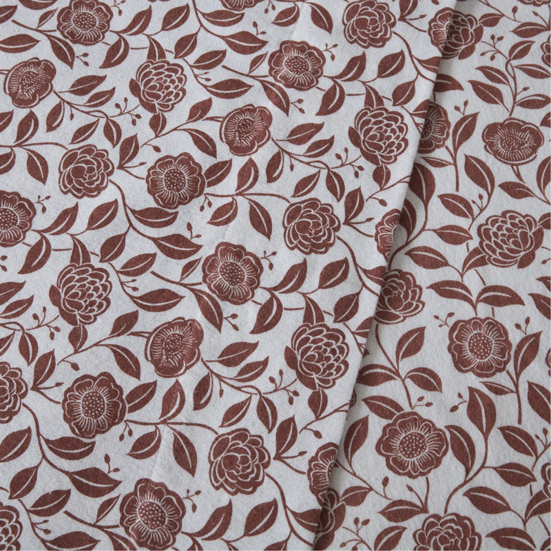 Très grand motif floral rouille, 100% flanelle de coton, grande taille pour matelas de 18 po, douceur du coton brossé, coupe ajustée élastique, confort à long terme pré-rétréci, drap plat et 2