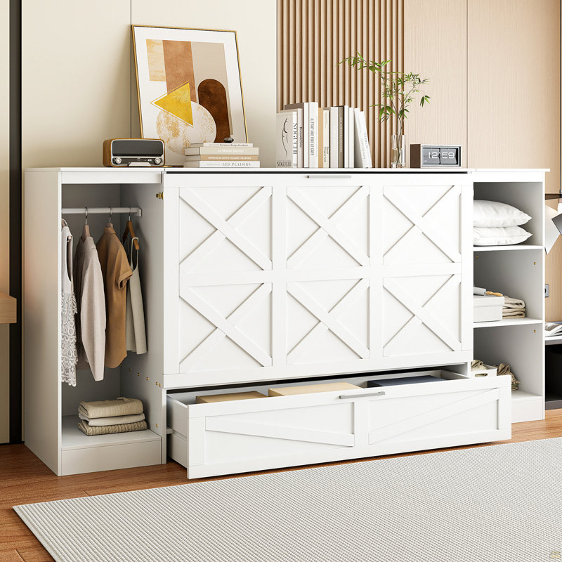 Lit escamotable simple avec tablettes de chevet et garde-robe