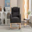 Chaise berçante en tissu Teddy avec pieds en bois paquet, gris foncé