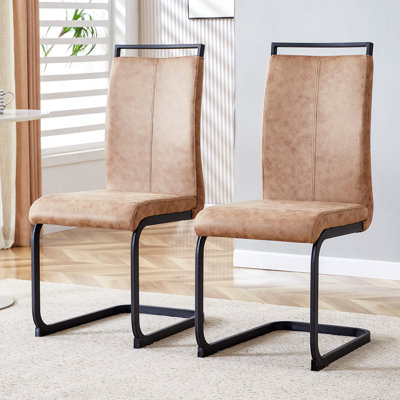 Set Of 2 Ergonomic High Back Dining Chairs With C-Shaped Metal Legs, Accent Chair