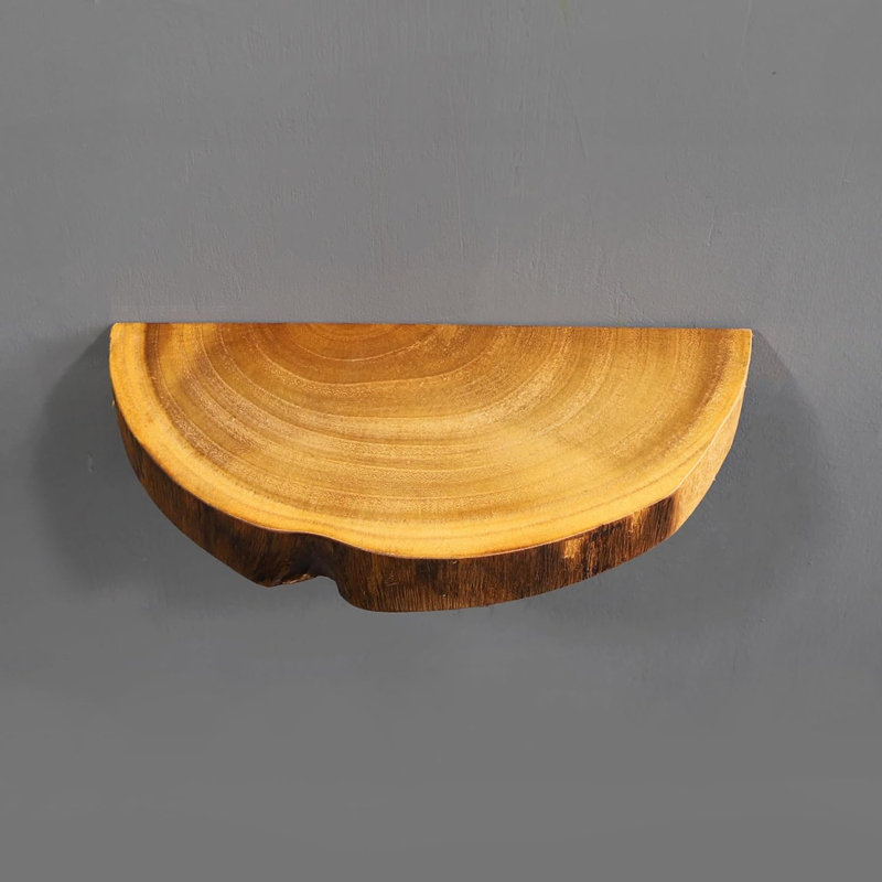 Handcrafted Live Edge Floating Wall Shelf, Natural Paulownia Wood Shelf, Unique Half Circle Design, Waterproof & Scratch-Resistant, Easy To Install For Living Room, Kitchen, Bathroom