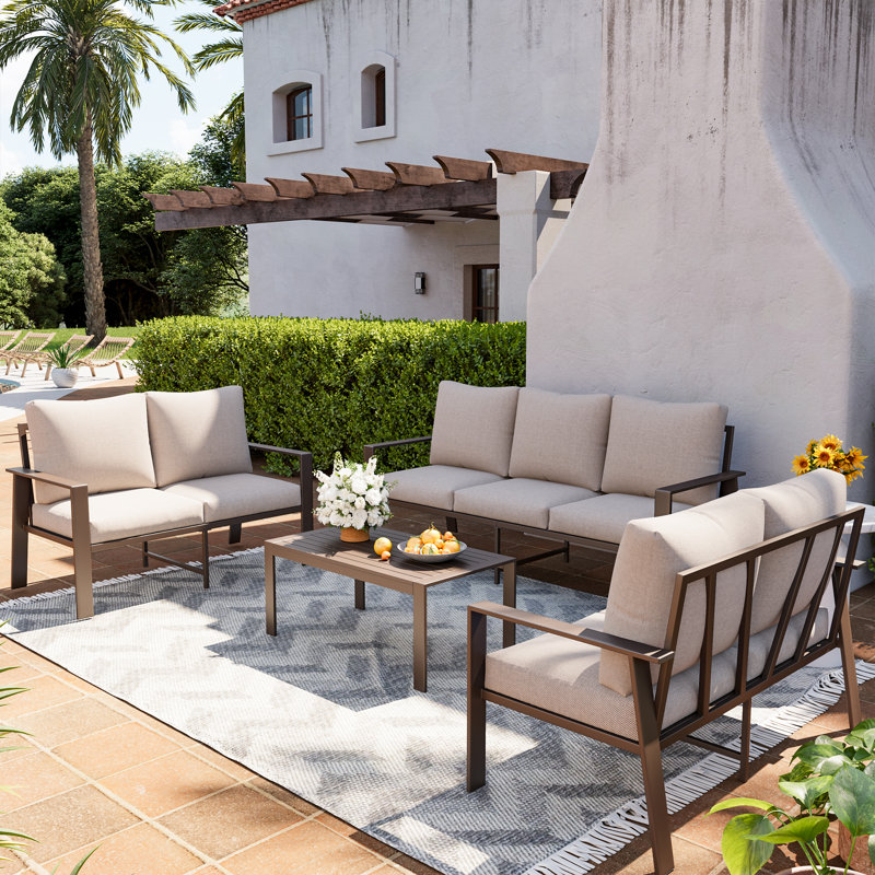 7 Person Sofa Seating Group With Coffee Table, Beige, No