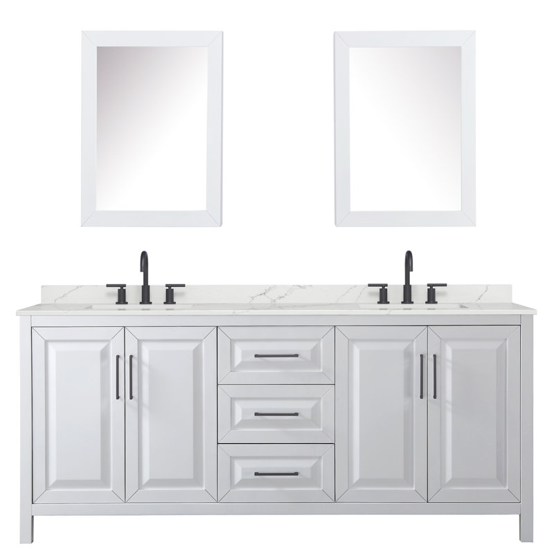 Daria 80 in. with Mirror Vanity, Giotto Quartz, White, Matte Black