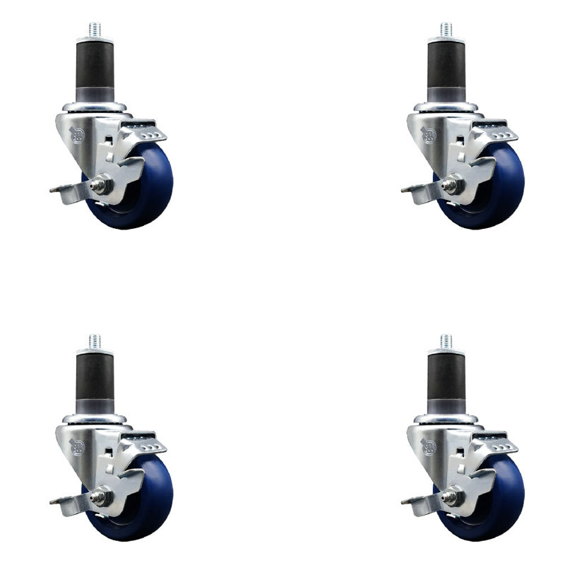 Ensemble de roulettes extensibles pivotantes en polyuréthane solide de 3 po à 1 5/8 po avec frein SCC