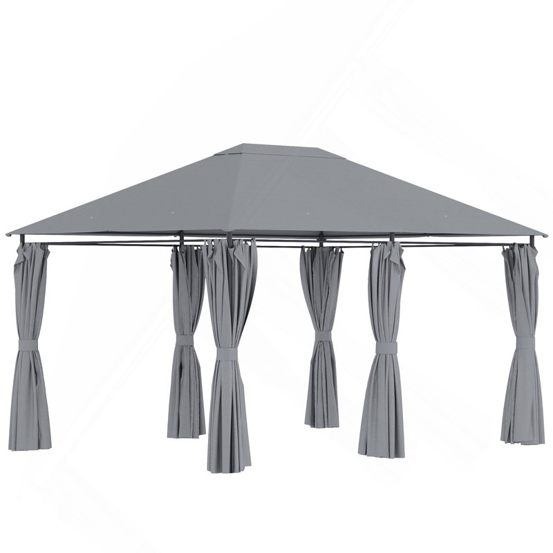 Pavillon de jardin d'extérieur 10 pi x 13 pi, abri à baldaquin avec 6 parois latérales amovibles et structure en acier, Gris
