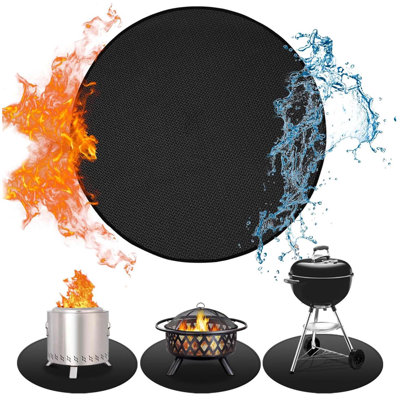 Tapis rond 48 po, tapis d'extérieur pour foyer au bois d'extérieur et fumoirs pour barbecue, réutilisable et imperméable, noir