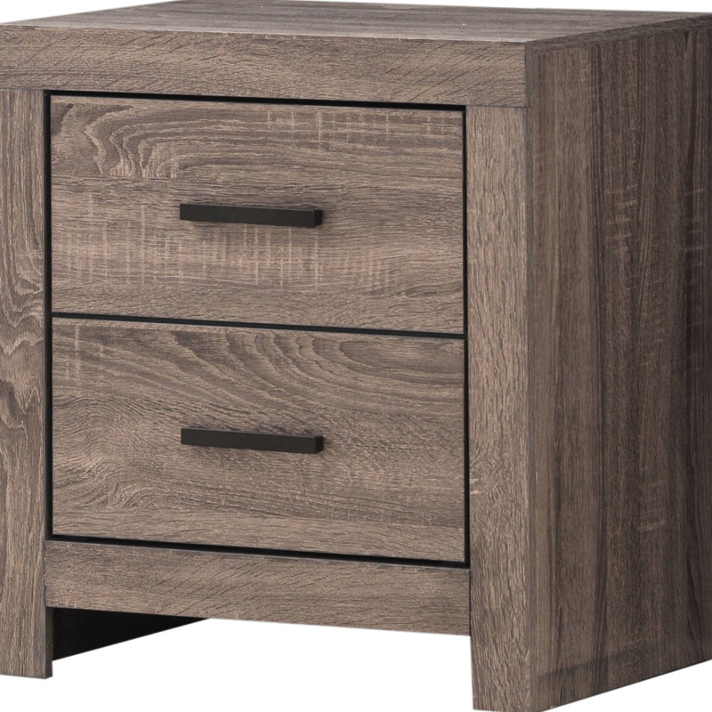 2 - Drawer Nightstand In Oak, 16.13 Inches Deep, 32.11 Lb, For Bedroom Style Oak Nightstand, Featuring Natural Wood Grain Storage