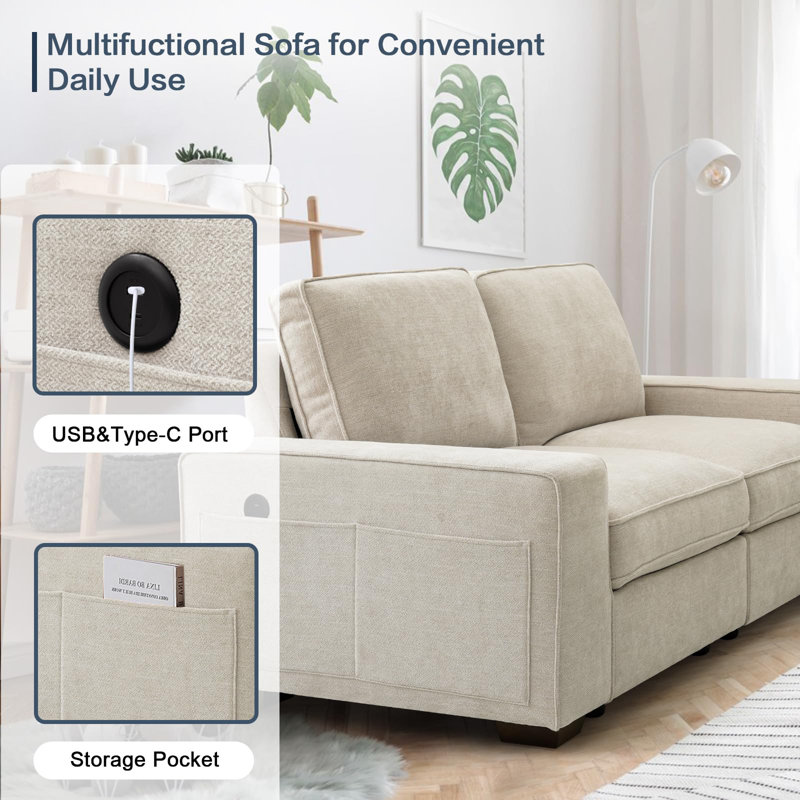 Modular Sofa Couch With Seats Storage For Living Room, Office, Small Space, 33.1" H x 72" W x 31.9" D, 2