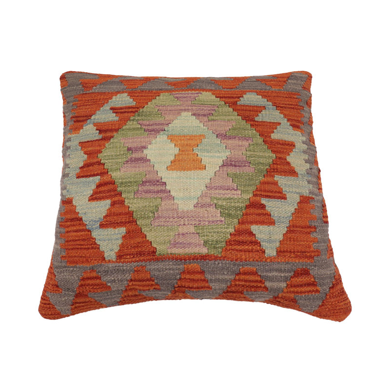 Coussin en kilim Tribal Miller, H 20 po x l 20 po, Rouille / gris / bleu / vert