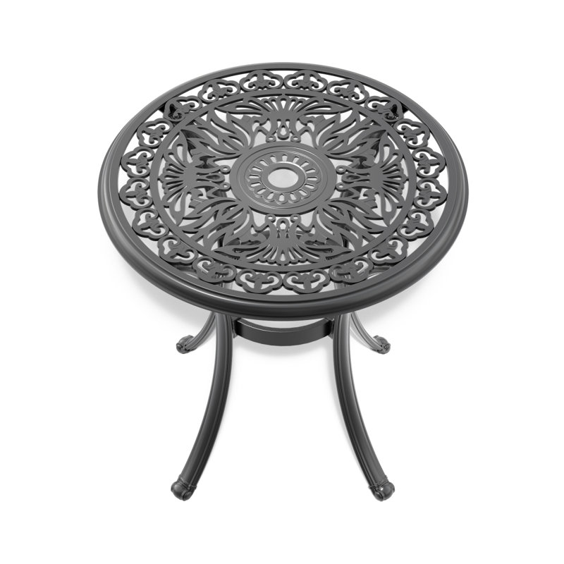 26.77-Inch Cast Aluminum Patio Dining Table With Black Frame And Umbrella Hole