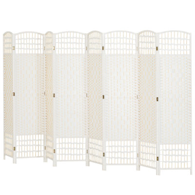 8 Panel Folding Room Divider Portable Privacy Screen Wave Fiber Room Partition for Home Office White